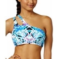 thumbnail image 1 of Bar III BLUE Hot Tropic Printed One-Shoulder Crop Bikini Swim Top, US X-Large, 1 of 4
