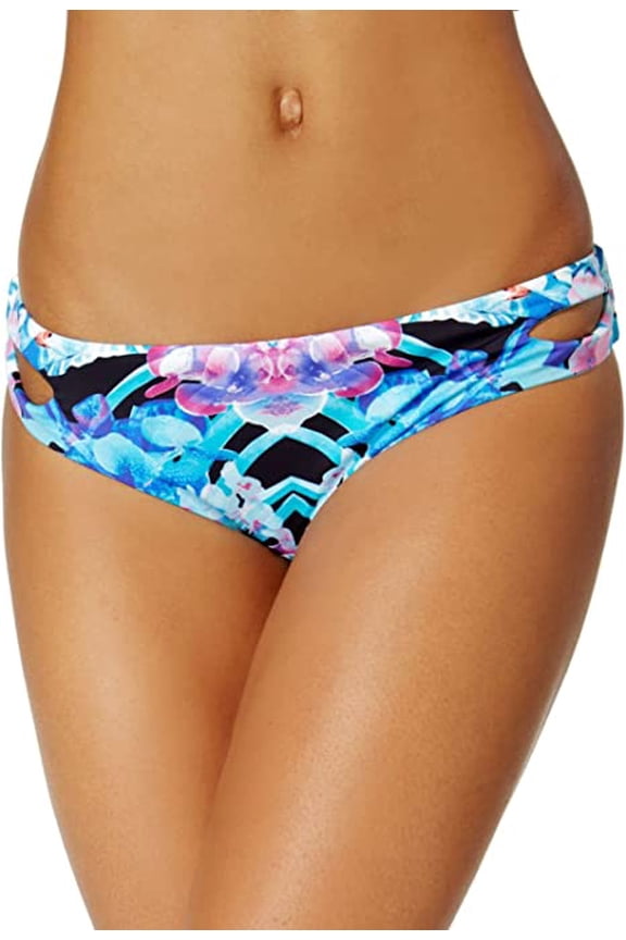 BLUE MULTI Hot Tropic Keyhole Hipster Bikini Swim Bottom, US Small