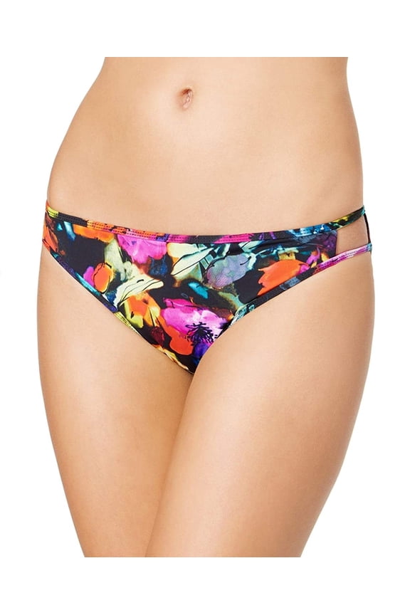 BLUE MULTI Painted Posies Cut-Out Bikini Swim Bottom, US Small