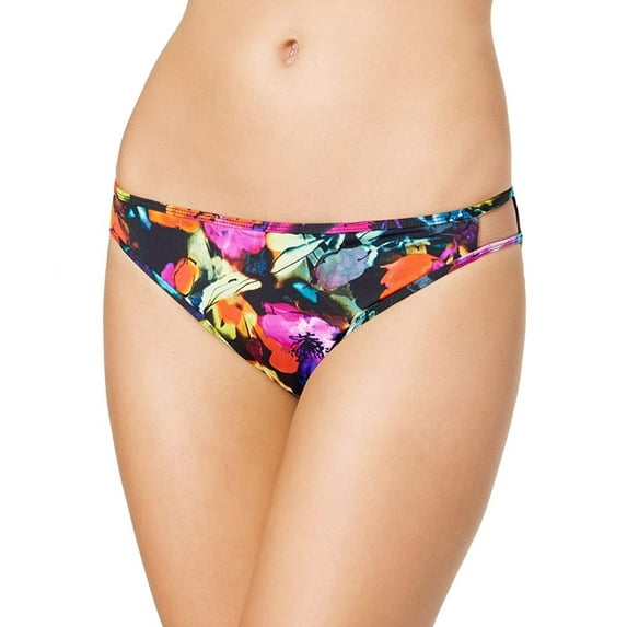 Bar III BLUE MULTI Painted Posies Cut-Out Bikini Swim Bottom, US Small