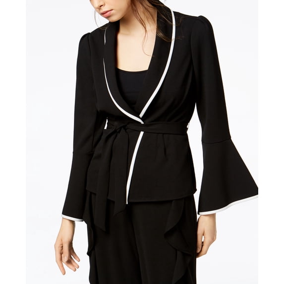 Bar III Bell Sleeve Wrap Front Jacket Deep Black L