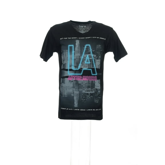 Bar III Black Graphic V-Neck T-Shirt , Size Small