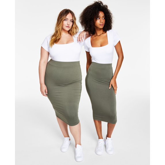 Bar III Bodycon Midi Skirt Dusty Olive 2X