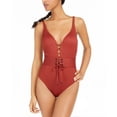 thumbnail image 1 of Bar III CRIMSON Ribbed Grommet Lace-Up One -Piece Swimsuit, US X-Small, 1 of 1
