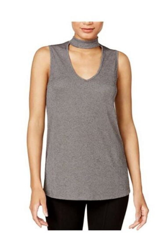 Choker Top Metallic Knit Blouse, Grey Heather, XX-Small