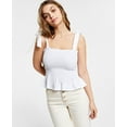 thumbnail image 1 of Bar III Cotton Smocked Peplum Top Bright White XS, 1 of 1