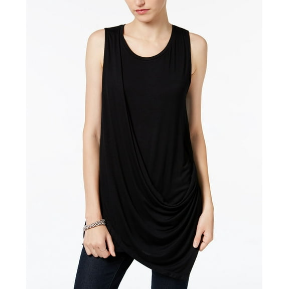 Bar III Draped Asymmetrical Top Deep Black XS