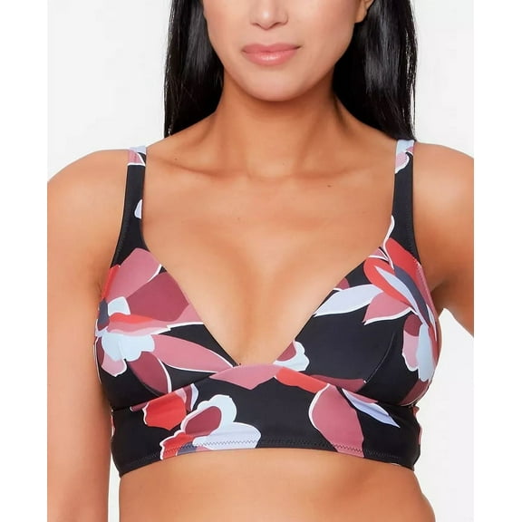 Bar III FLORAL MULTI Longline Halter Bikini Swim Top, US Large