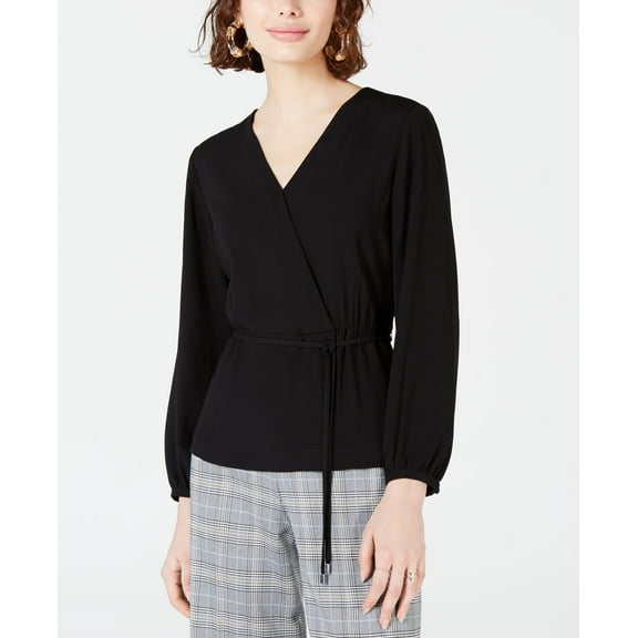 Bar III Faux Wrap Top Black L