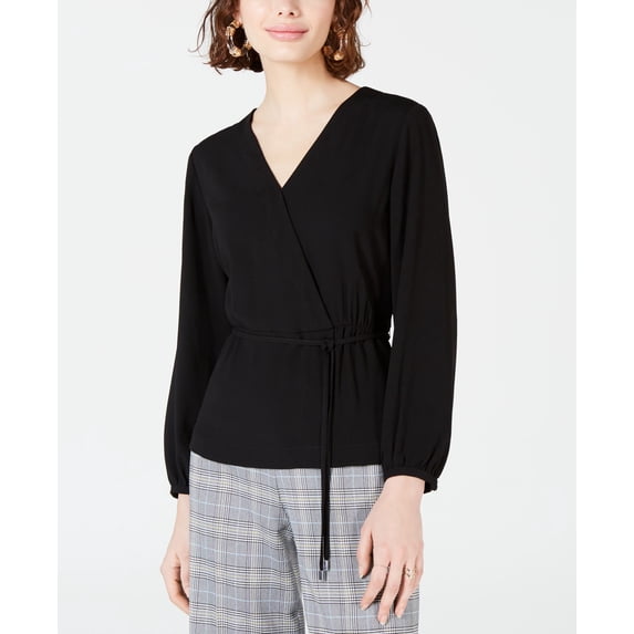Bar III Faux Wrap Top Black L