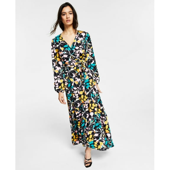 Bar III Floral Print Wrap Style Maxi Dress Miami Bloom S