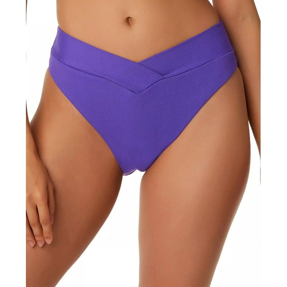 Bar III HIBISCUS Micro Rib V-Waist Bikini Swim Bottom, US Large
