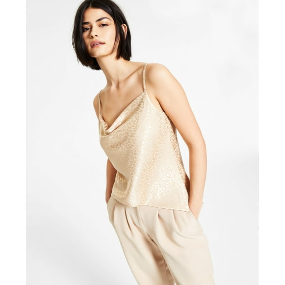 Bar III Jacquard Cowlneck Top Champagne L