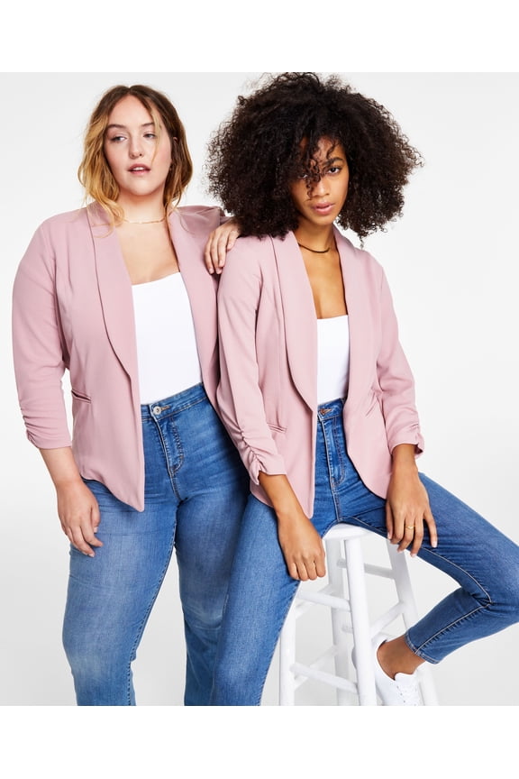 Knit Crepe Ruched Sleeve Blazer Deco Mauve 4X