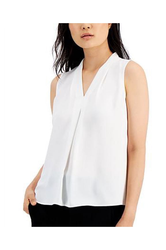 Womens Sleeveless Pleat V Neck Top Lily L