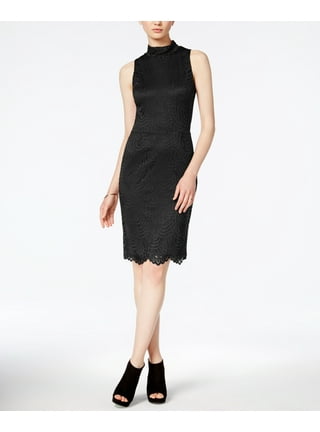 Black lace mock neck dress sale