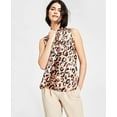 thumbnail image 1 of Bar III Leopard-Print Sleeveless Bow Top Barley Fieldblack Combo 2XS, 1 of 1