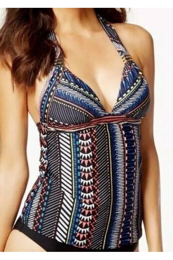 MULTI Halter Printed Tankini Swim Top, US Small