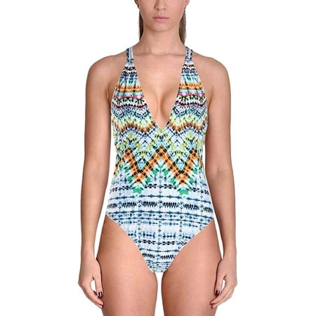 Bar III MULTI Tulum Tie-Dyed Macrame Racerback One-Piece Swimsuit, US Large