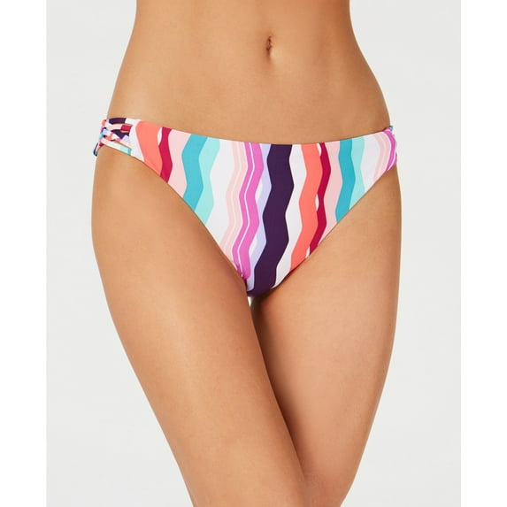 Bar III MULTI Waves Printed Strappy Side Hipster Swim Bottom, US Large