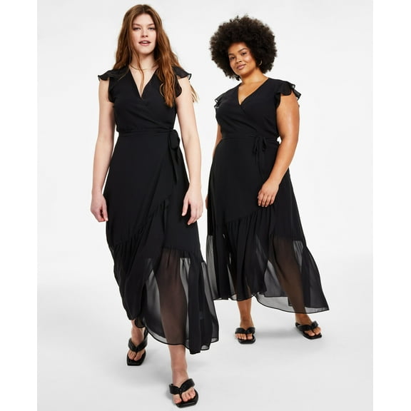 Bar III Maxi Wrap Dress P Deep Black PXL