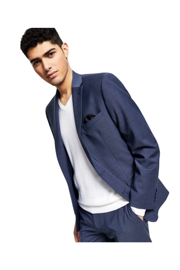 Men's Slim Fit Active Stretch Suit Jacket Sport Coat 38S Blue 2 Button