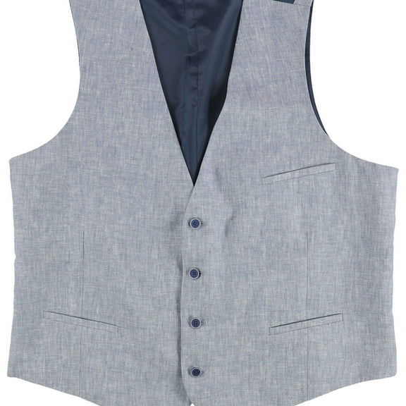 Bar III Men's Slim-Fit Chambray Linen Blue Suit Vest Small
