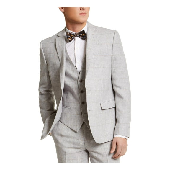 Bar III Men’s Slim-Fit Gray Plaid Linen Suit Jacket