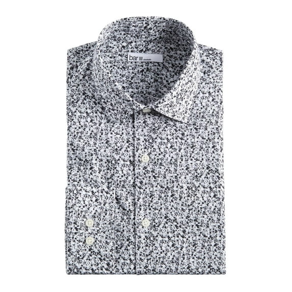 Bar III Men's Slim-Fit Performance Stretch Floral-Print Dress Shirt White Size 17x34-35