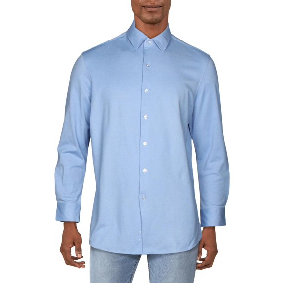 Bar III Men's Slim-Fit Stretch Knits Solid Dress Shirt Blue Size 17 x 34-35"