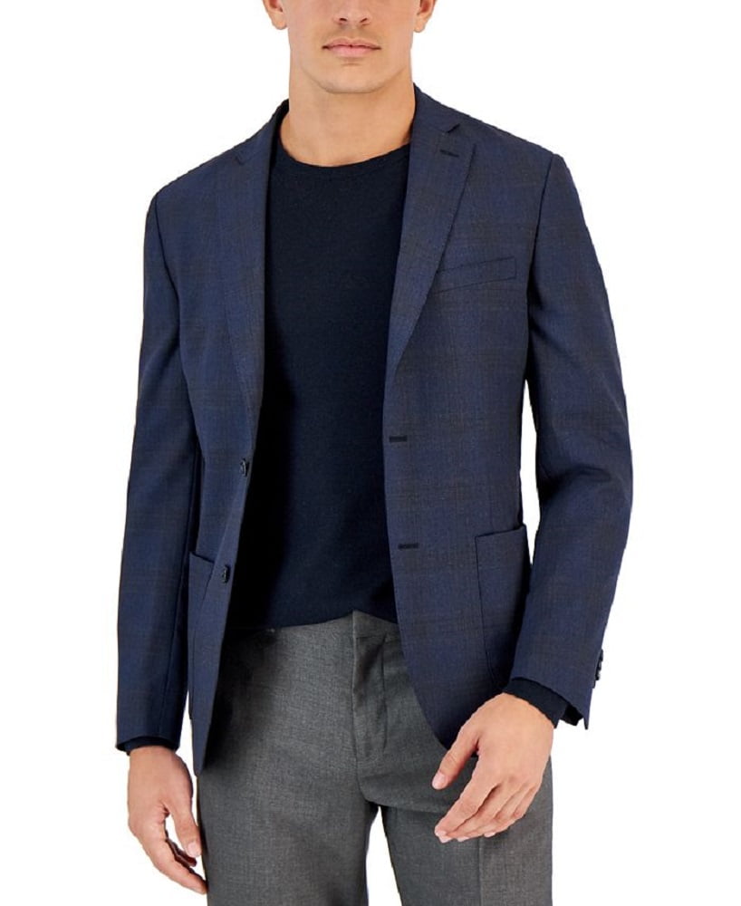 Bar III Men's Slim Fit Windowpane Knit Blazer Blue Size 42