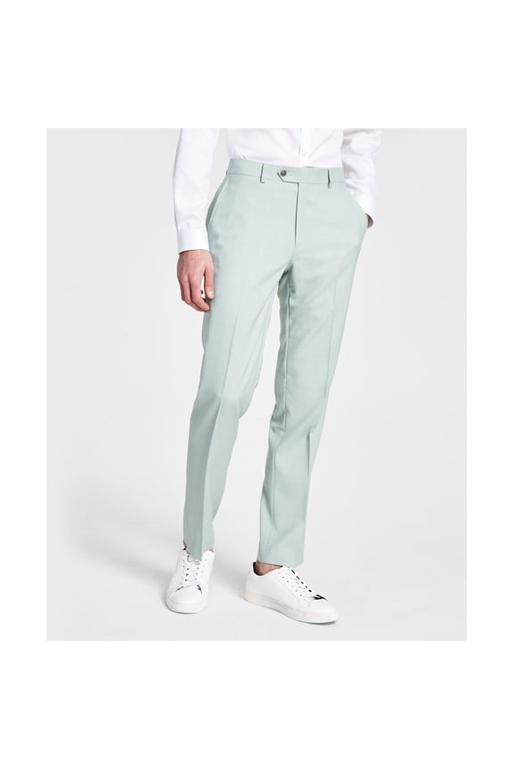 Men's Slim-Fit Wool Sharkskin Suit Pants Green 32x32 B4HP $175