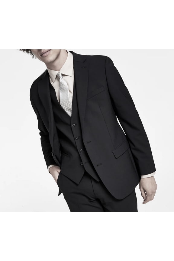 Mens Slim fit Wool Suit Jacket Blazer 36 S Black Solid