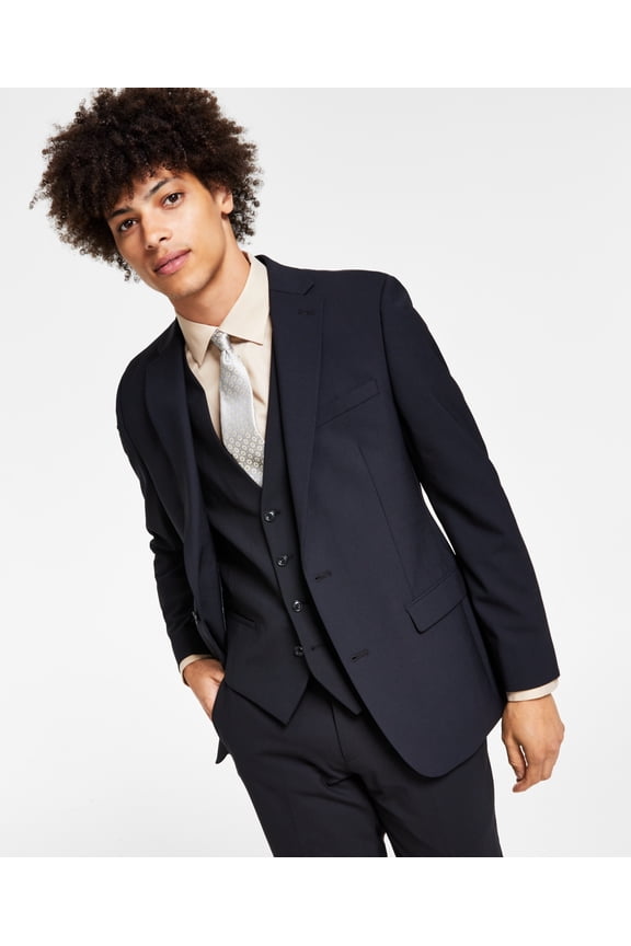 Men's Slim Fit Wool Suit Jacket Black Size 36