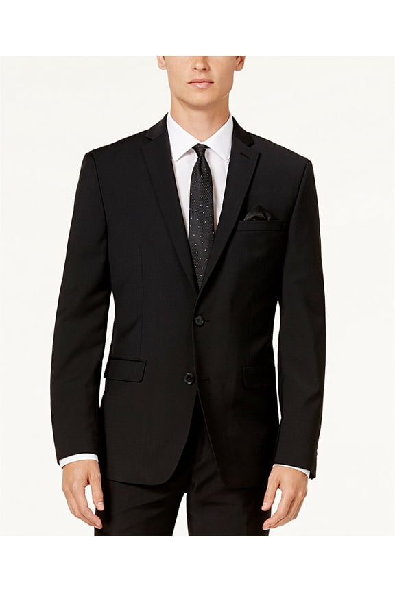 Men's Slim Fit Wool Suit Jacket Black Size 38