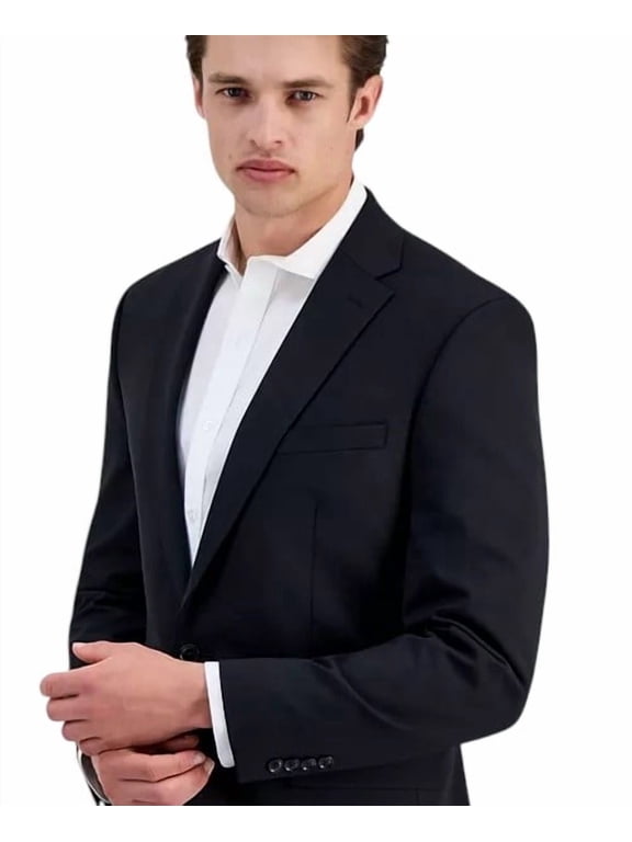Mens Slim fit Wool Suit Jacket Blazer 44 L Black Solid Stretch