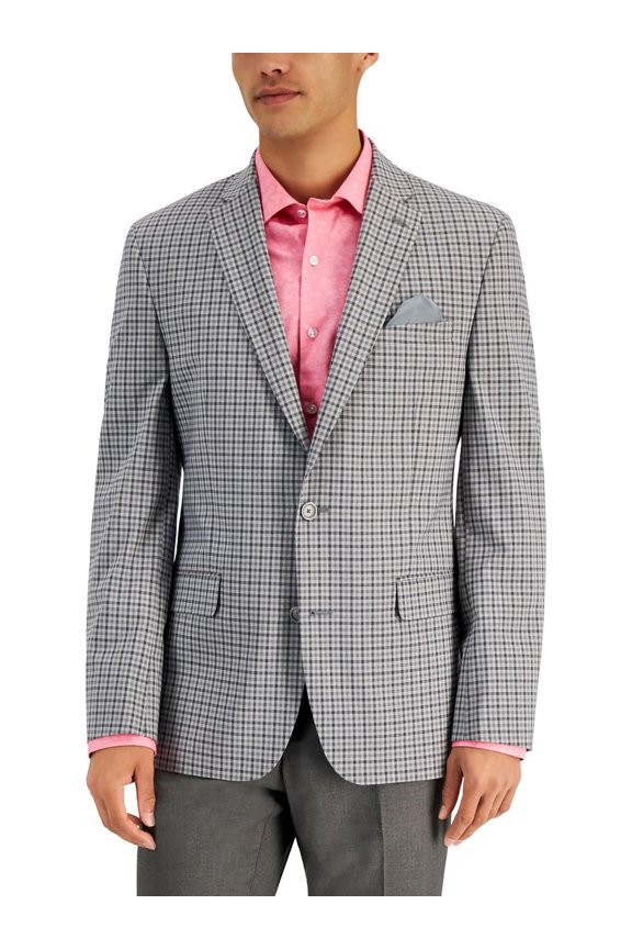 Men's Slim-Fit Patterned Blazer (38R, Grey)