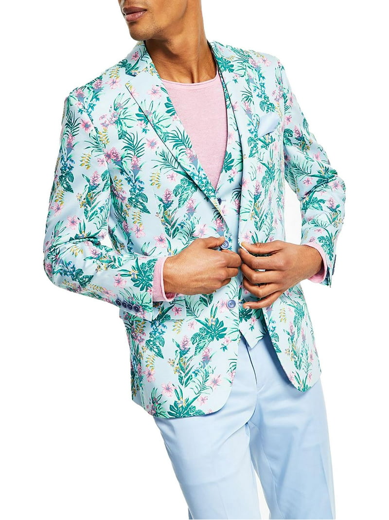 Bar III Men's Slim-Fit Floral-Print Suit Jacket (38R, Blue/Pink