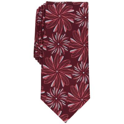 Bar III Mens Lisi Skinny Floral Tie Burgundy Red Combo Necktie One Size