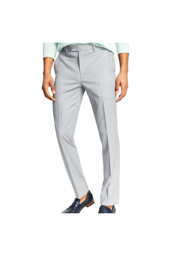 Mens Skinny-Fit Sharkskin Wool Dress Pants 32W x 30L Light Grey NWT $175