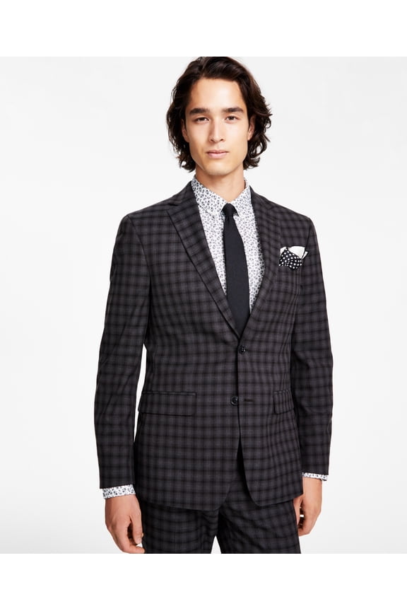 Mens Slim Fit Check Suit Jacket Brown Check 38S Sport Coat