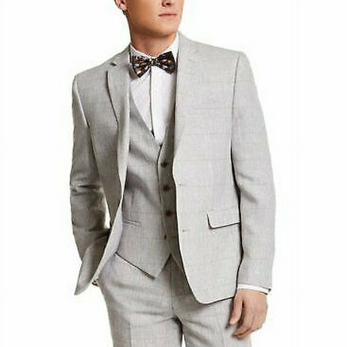 Bar III Mens Slim-Fit Plaid Linen Suit Jacket Title: 40R/Grey/Tan