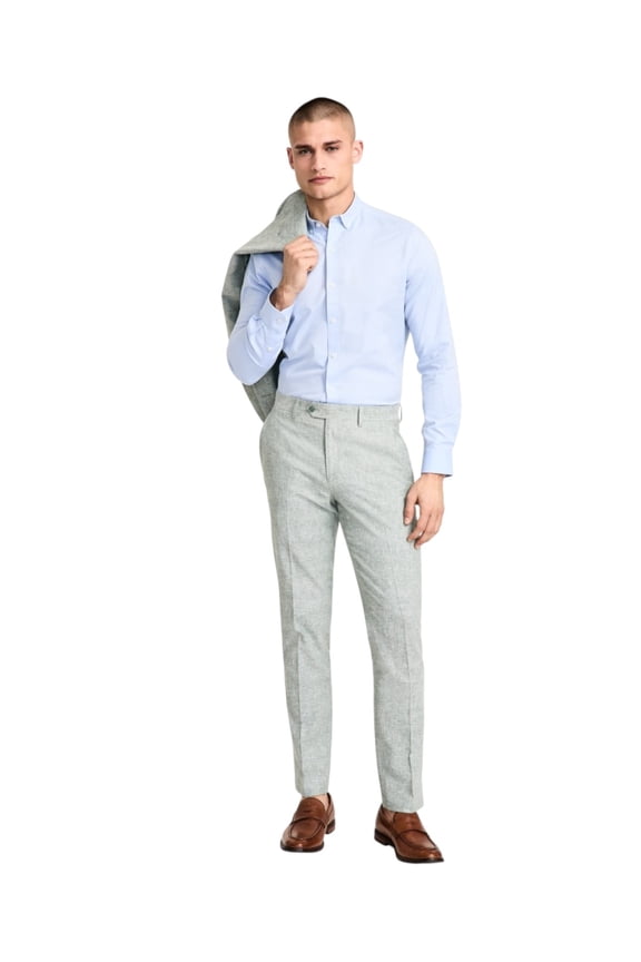 Mens Slim fit Dress Pants 33 / 32 Light Green Solid Stretch