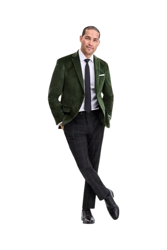 Mens Slim fit Velvet Sport Coat Blazer 42 L Green Solid Stretch
