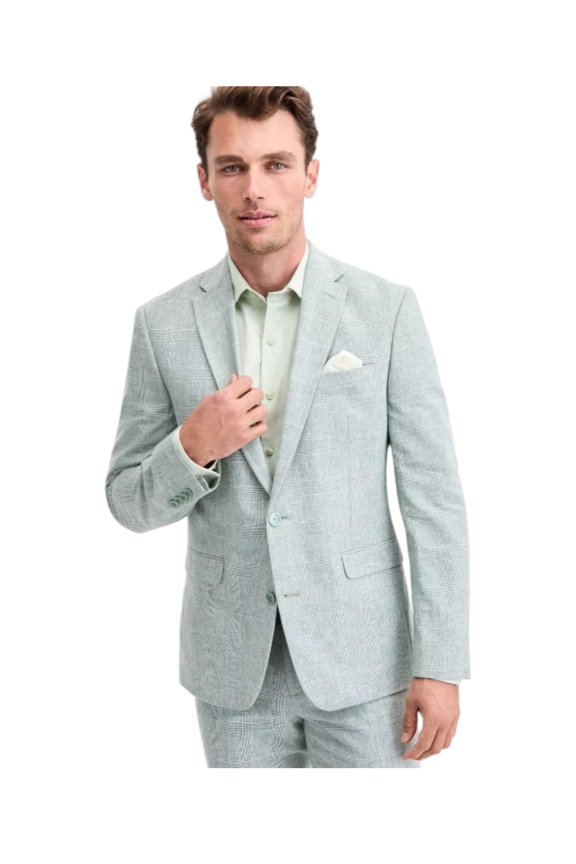 Mens Slim fit Suit Jacket Blazer 38 S Sage Green Plaid Stretch
