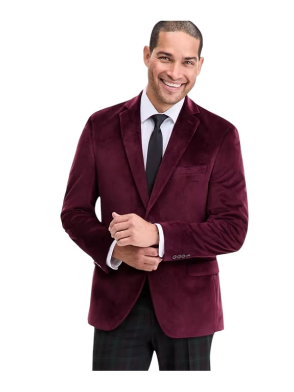 Mens Slim fit Velvet Sport Coat Blazer 38 S Red Solid Stretch