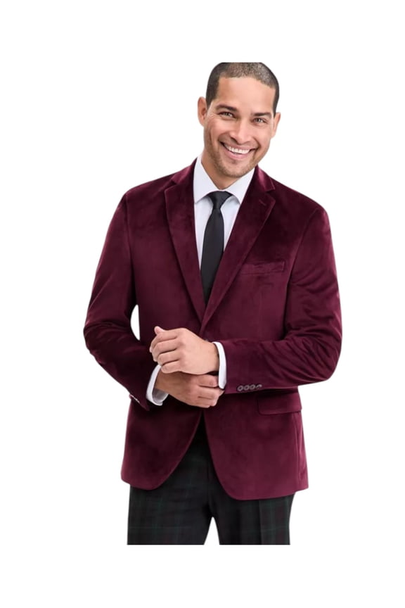 Mens Slim fit Velvet Sport Coat Blazer 38 S Burgundy Red Solid
