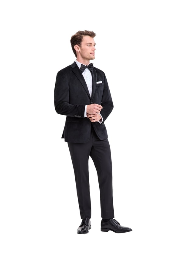 Mens Slim fit Velvet Sport Coat Blazer 44 L Black Solid