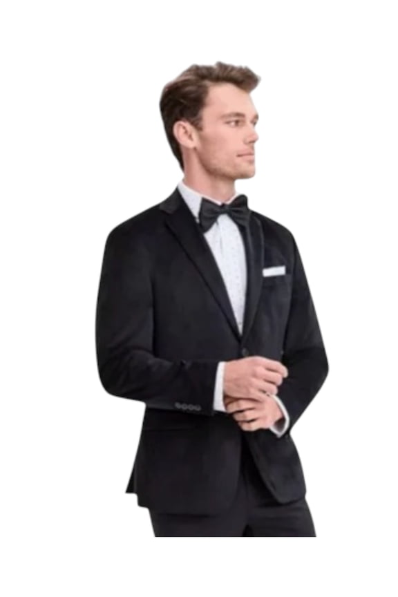 Mens Slim fit Velvet Sport Coat Blazer 44 R Black Solid Stretch