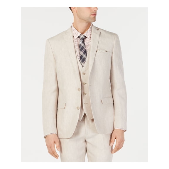 Bar III Mens Suit Jacket Stone Notch Collar 3 Pocket Beige 46